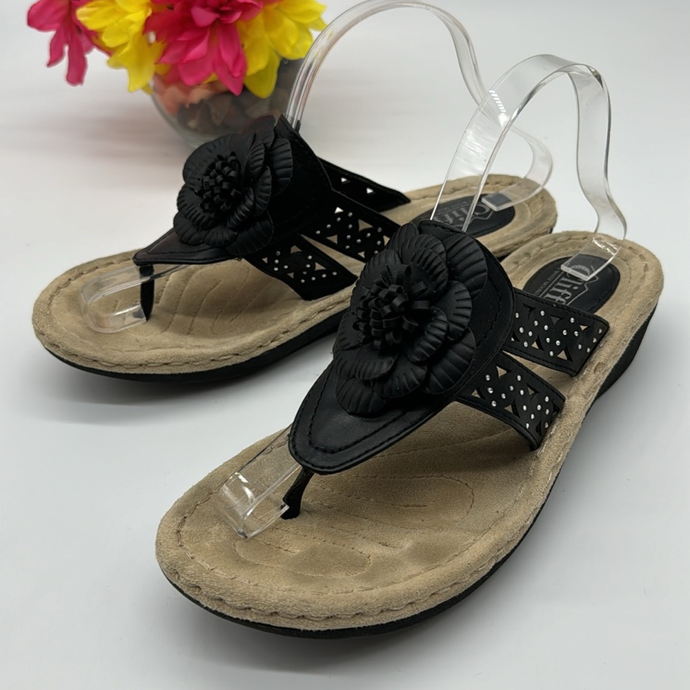 Clifs by White Mountain Black Floral Thong Sandal Size 9.5 FFT6592G